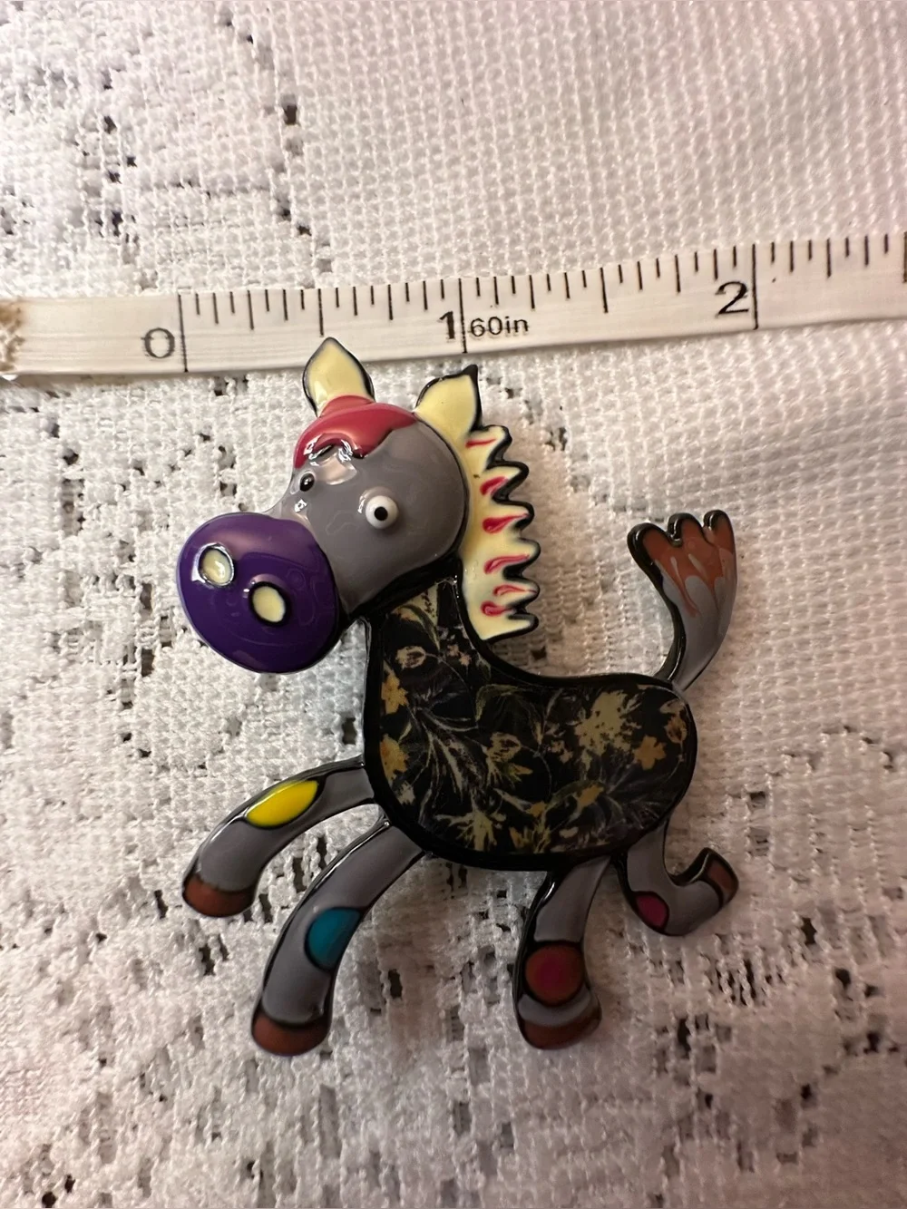 Playful Whimsical Enamel Horse Brooch - Multicolor